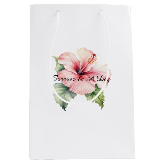 Bolsa De Regalo Mediana Boda floral de hibisco tropical rosa (Anverso)