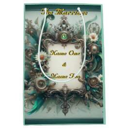 Bolsa De Regalo Mediana Boda Floral Steampunk Green y Silver