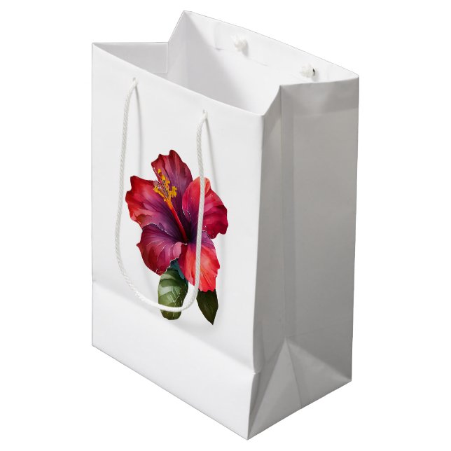 Bolsa De Regalo Mediana Boda Floral Tropical Rojo Hibiscus (Angulo Anverso)