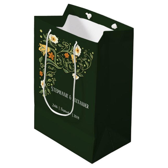 Bolsa De Regalo Mediana Boda floral verde (Angulo Anverso)