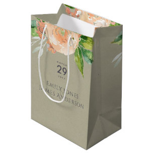 Bolsa De Regalo Mediana Boda FOLIAGE VERDE DE LA FLORES DE LA PAZ DEL COLO