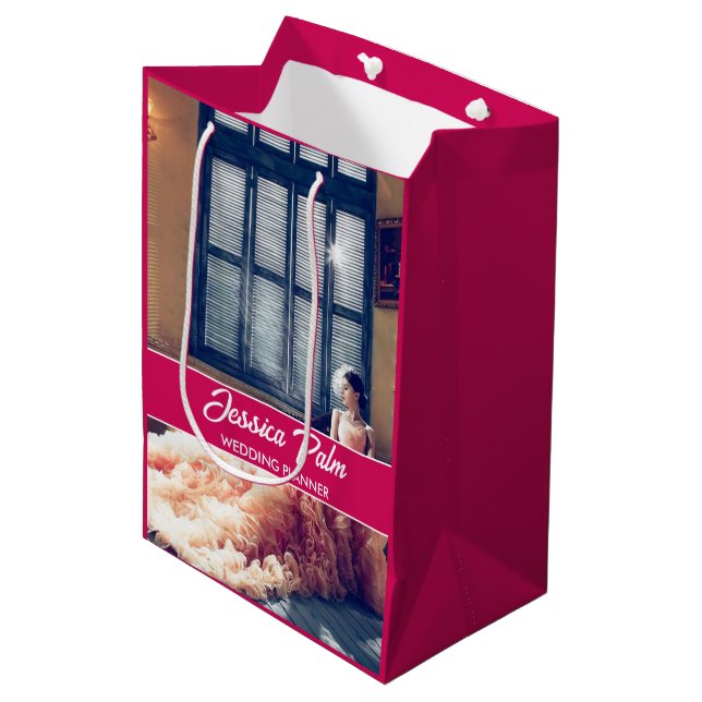 Bolsa De Regalo Mediana boda fotográfico personalizado rosa (Angulo Anverso)