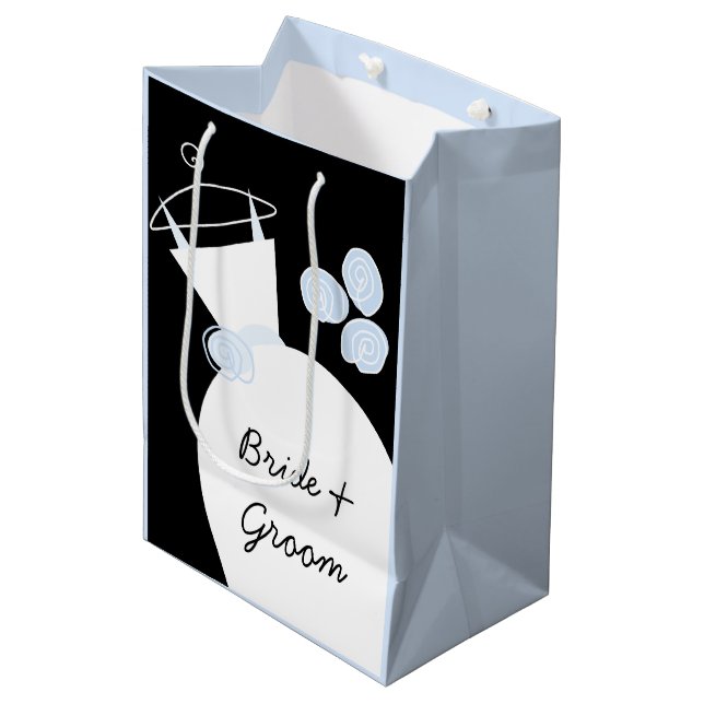 Bolsa De Regalo Mediana Boda Gown Blue Bride y Groom negro pastel med (Angulo Anverso)