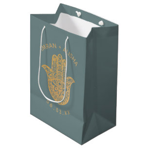 Bolsa De Regalo Mediana Boda indio Gold Blue hamsa Henna