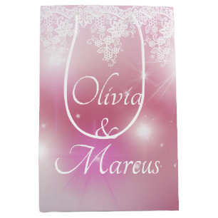 Bolsa De Regalo Mediana Boda Lace En Pink Bokeh