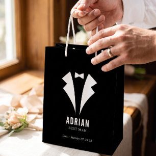 Bolsa De Regalo Mediana Boda Minimalista Nombre del Padrino Negro