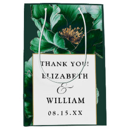 Bolsa De Regalo Mediana Boda moderno con flores de oro verde esmeralda gra