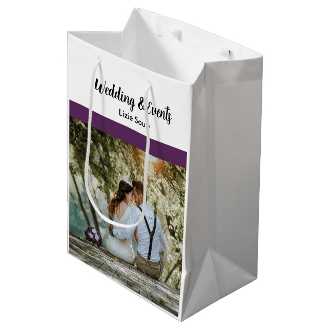 Bolsa De Regalo Mediana Boda morado y blanco (Angulo Anverso)
