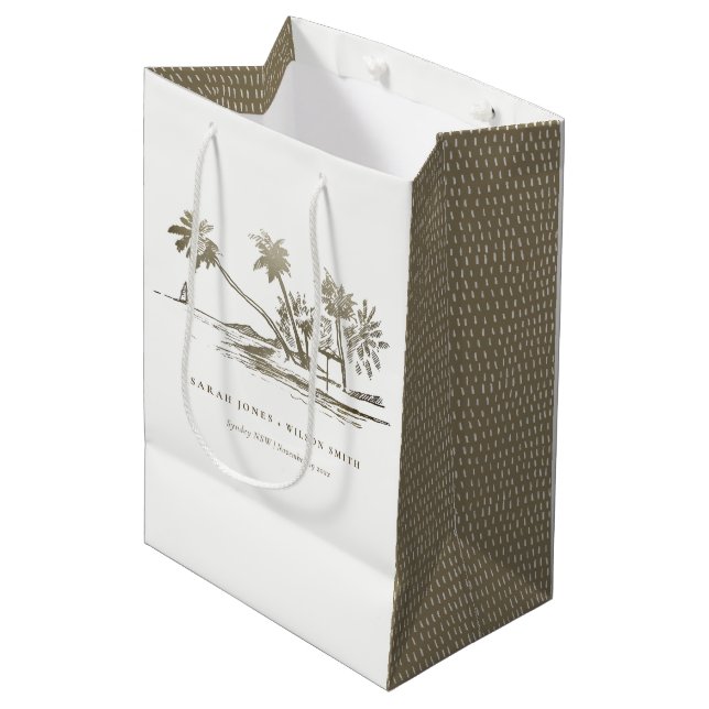Bolsa De Regalo Mediana Boda Palm Tree Sketch Pale Gold (Angulo Anverso)