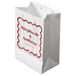 Bolsa De Regalo Mediana Boda rojo oscuro del borde ondulado del retro de l