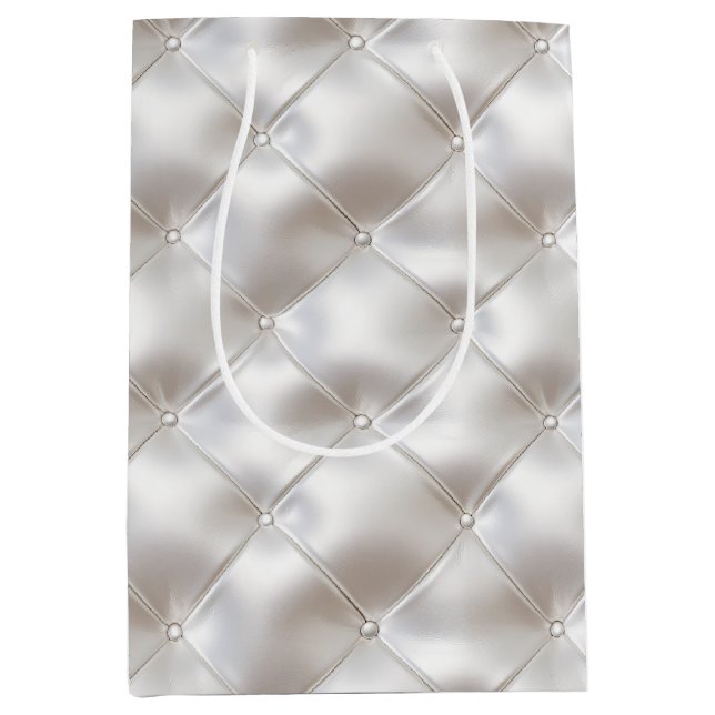 Bolsa De Regalo Mediana Boda Romántico Glam White Faux Leather (Anverso)