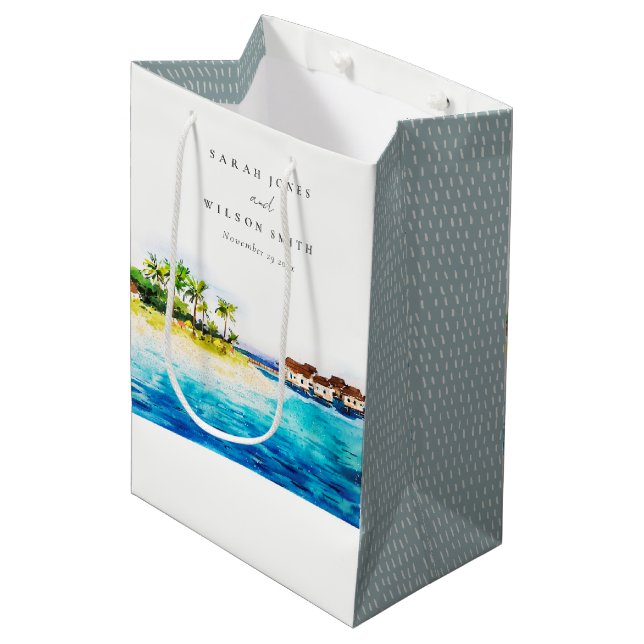 Bolsa De Regalo Mediana Boda Tropical De Playa De Villas De Aguas Submarin (Angulo Anverso)