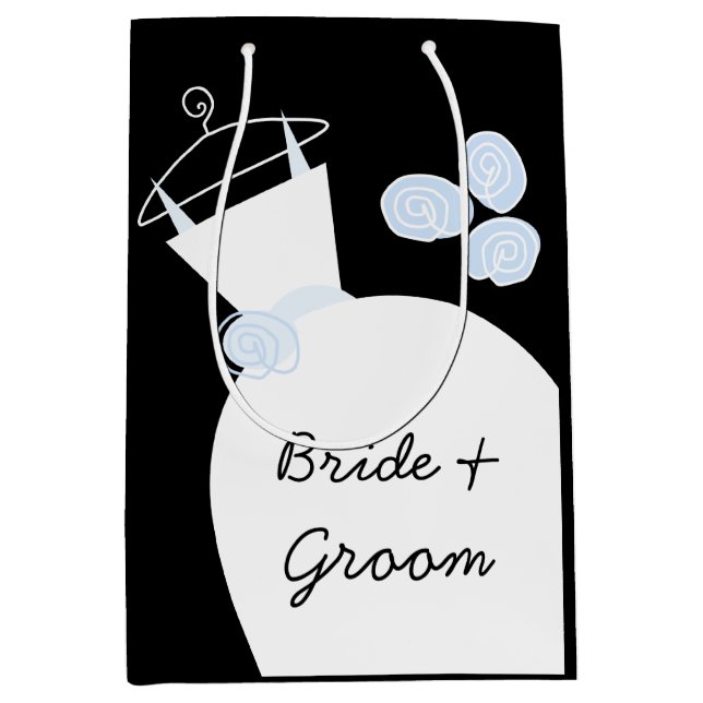 Bolsa De Regalo Mediana Boda vestido con novia azul y medio negro Groom (Anverso)
