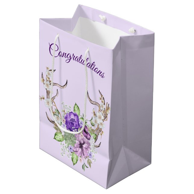 Bolsa De Regalo Mediana Boda Watercolor Deer Antler Bouquet (Angulo Anverso)
