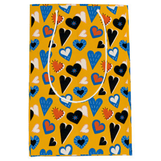 Bolsa De Regalo Mediana Bohemian Mustard Yellow and Blue Whimsical Hearts