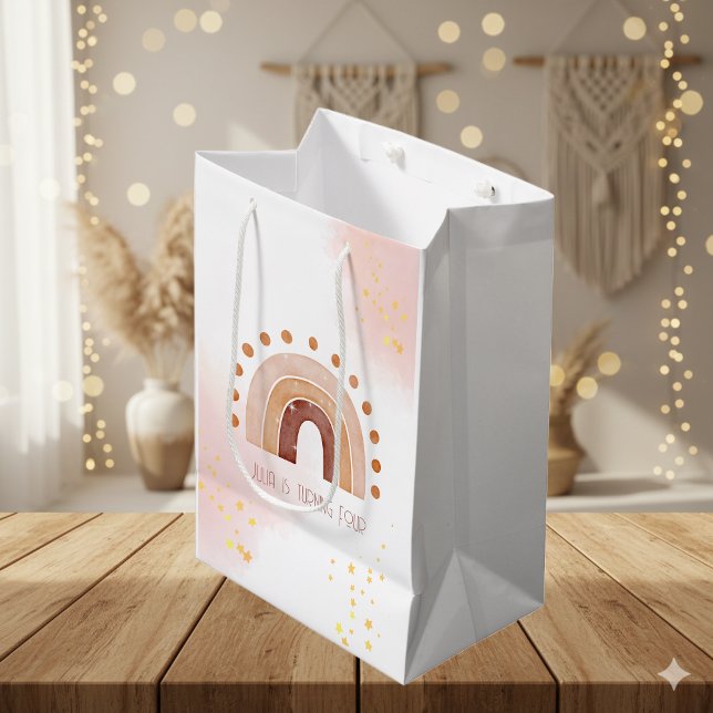 Bolsa De Regalo Mediana Boho acuarela arco iris Cumpleaños (Subido por el creador)