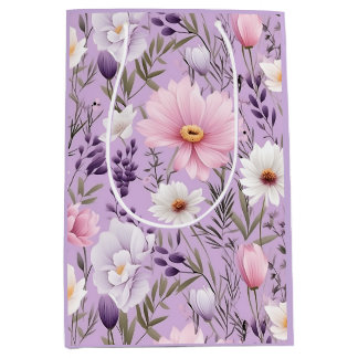 Bolsa De Regalo Mediana Boho Acuarela Floral Mediana Elegante de Lujo