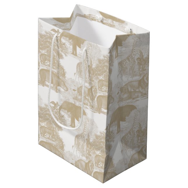 Bolsa De Regalo Mediana Boho Beige Jungle Animals Safari Chinoiserie (Angulo Anverso)