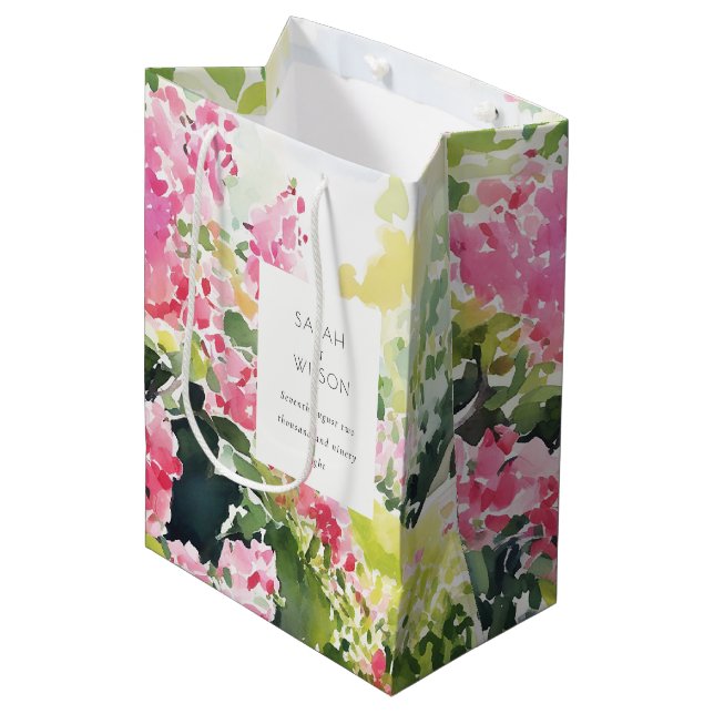 Bolsa De Regalo Mediana Boho Boda de Bougainvillea Verde Rosa (Angulo Anverso)