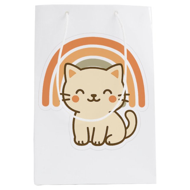 Bolsa De Regalo Mediana Boho Kitten Sticker with Retro Arch Design (Anverso)