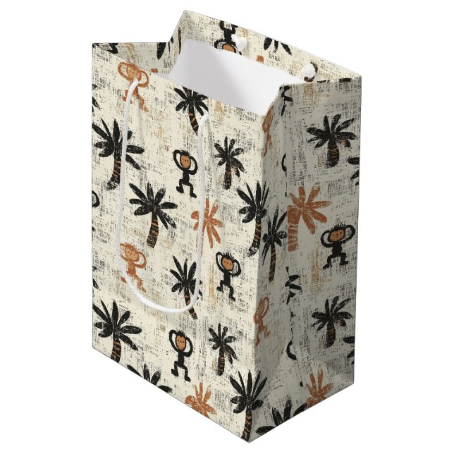 Bolsa De Regalo Mediana Boho Monkey Jungle Safari Pattern (Angulo Anverso)