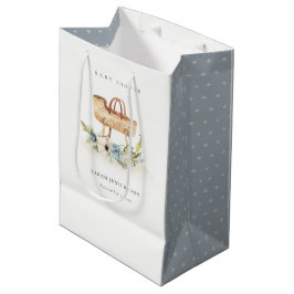 Bolsa De Regalo Mediana Boho Nursery Blue Floral Bassinet Baby Shower