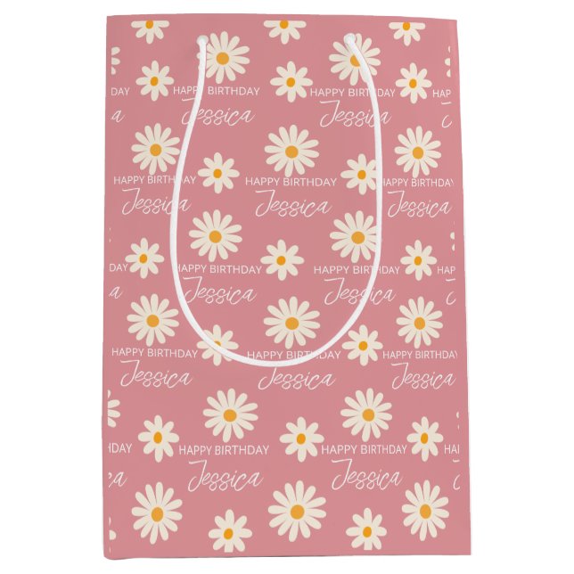 Bolsa De Regalo Mediana Boho retro desierto daisy cumpleaños personalizado (Anverso)