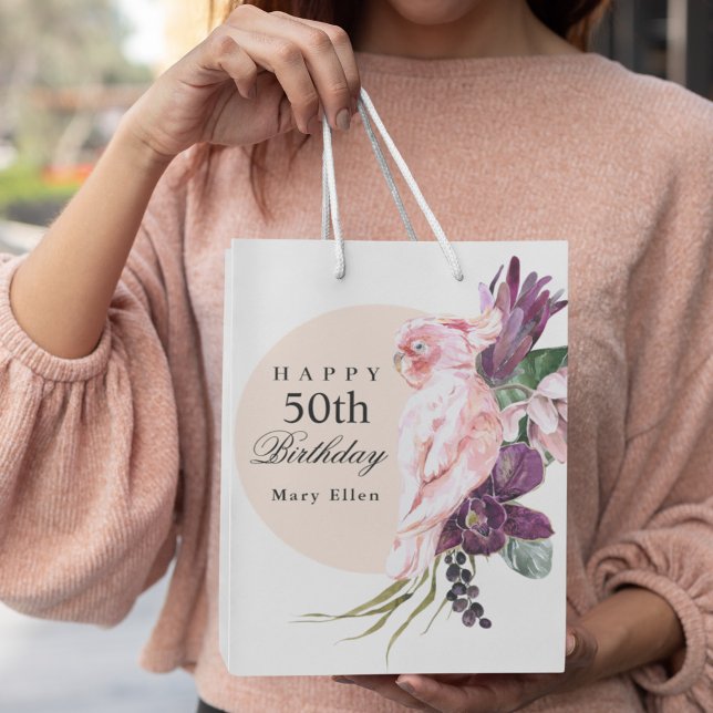 Bolsa De Regalo Mediana Boho Tropical 50th Birthday Party (Create a cute custom gift bag to celebrate a milestone birthday. She'll love it!)