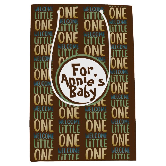 Bolsa De Regalo Mediana Boho "Welcome Little One" Baby Shower (Anverso)