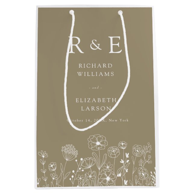 Bolsa De Regalo Mediana Boho Wildflower Boda de acuarela moderna (Anverso)