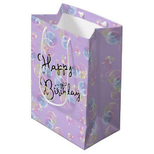 Bolsa De Regalo Mediana Bola De Cumpleaños Burbujas En Púrpura