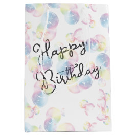 Bolsa De Regalo Mediana Bolas De Jabón De Cumpleaños En Blanco