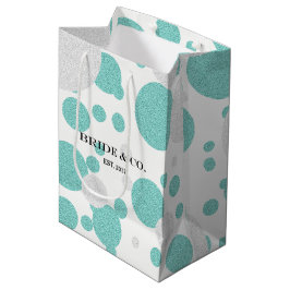 Bolsa De Regalo Mediana Bolso azul verde azulado del favor del lunar de la