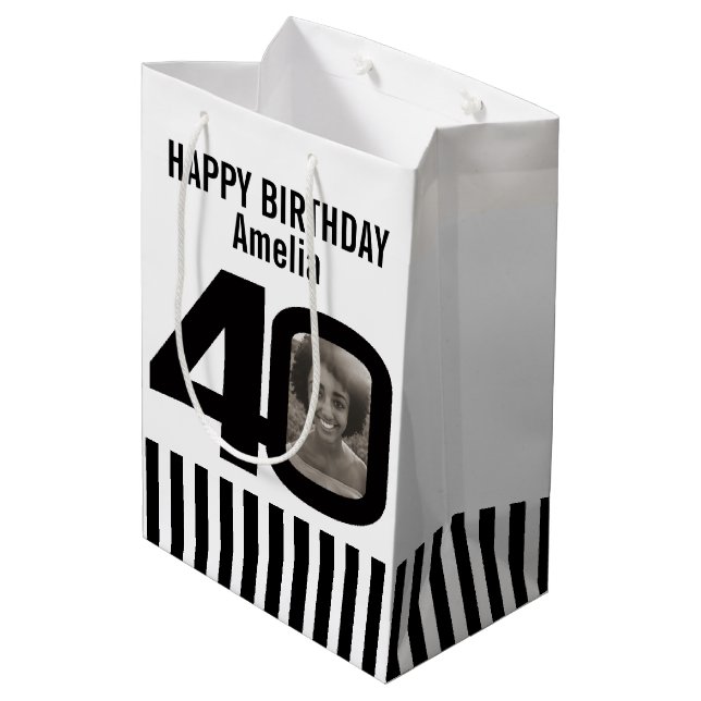 Bolsa De Regalo Mediana bolso blanco y negro del regalo de cumpleaños de (Angulo reverso)