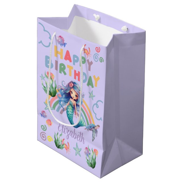 Bolsa De Regalo Mediana Bolso de regalo de cumpleaños Sirena Azul en púrpu (Angulo Anverso)
