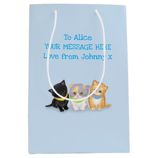 Bolsa De Regalo Mediana Bolso de regalo personalizado azul para gatitos cu (Anverso)