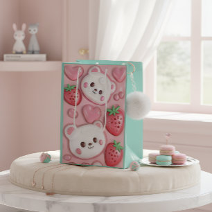Bolsa De Regalo Mediana Bolso de regalo rosa y oso Kawaii lindo & Fresa