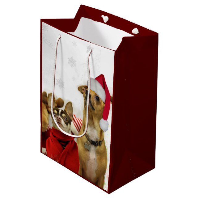 Bolsa De Regalo Mediana Bolso del regalo de las chihuahuas del navidad (Angulo Anverso)