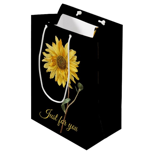 Bolsa De Regalo Mediana Bolso negro botánico del regalo del girasol (Angulo Anverso)