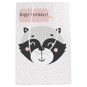Bolsa De Regalo Mediana Bolso rayado gris del regalo del Racoon lindo -