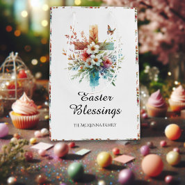 Bolsa De Regalo Mediana Bonito Acuarela Cruz Flores Pascua Cristiana