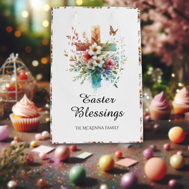 Bolsa De Regalo Mediana Bonito Acuarela Cruz Flores Pascua Cristiana (Subido por el creador)