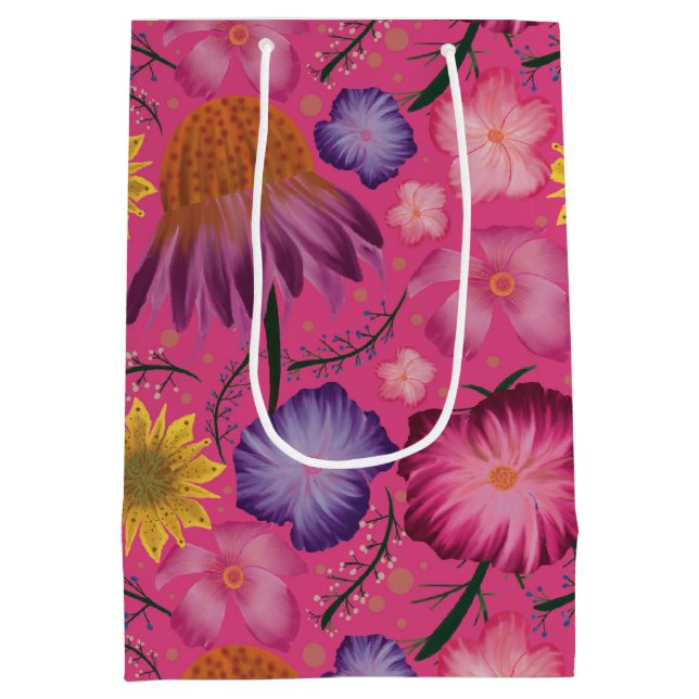 Bolsa De Regalo Mediana Bonito Baby Shower rosado de flor silvestre (Reverso)