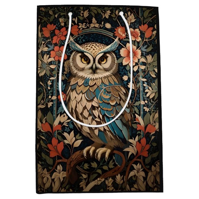 Bolsa De Regalo Mediana Bonito Búho Brown William Morris Inspiró Floral (Anverso)