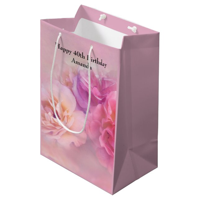 Bolsa De Regalo Mediana Bonito Carnations Elegante foto Cumpleaños (Angulo Anverso)
