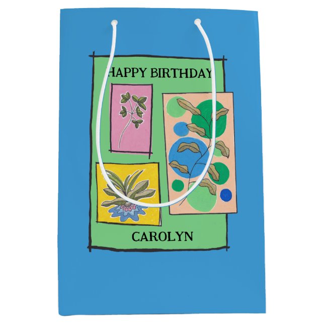Bolsa De Regalo Mediana Bonito doodle art 3 plantas, cumpleaños, tu nombre (Anverso)
