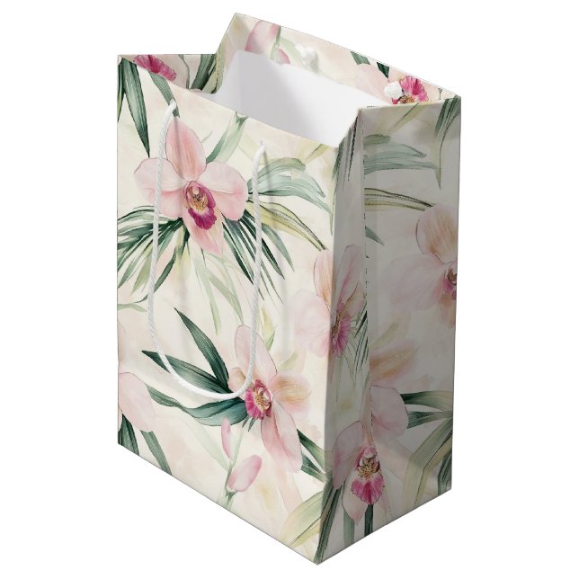 Bolsa De Regalo Mediana Bonito Flores de orquídeas tropicales rosadas Duch (Angulo Anverso)