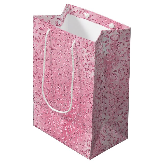 Bolsa De Regalo Mediana Bonito Girly Sugar Purpurina Rosado Leopardo (Angulo Anverso)