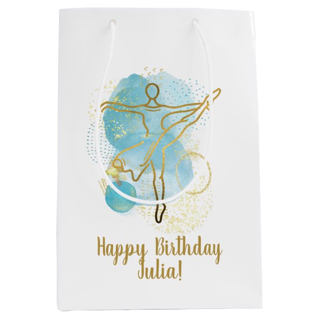 Bolsa De Regalo Mediana Bonito Gold Ballerina Watercolor Personalizado (Anverso)