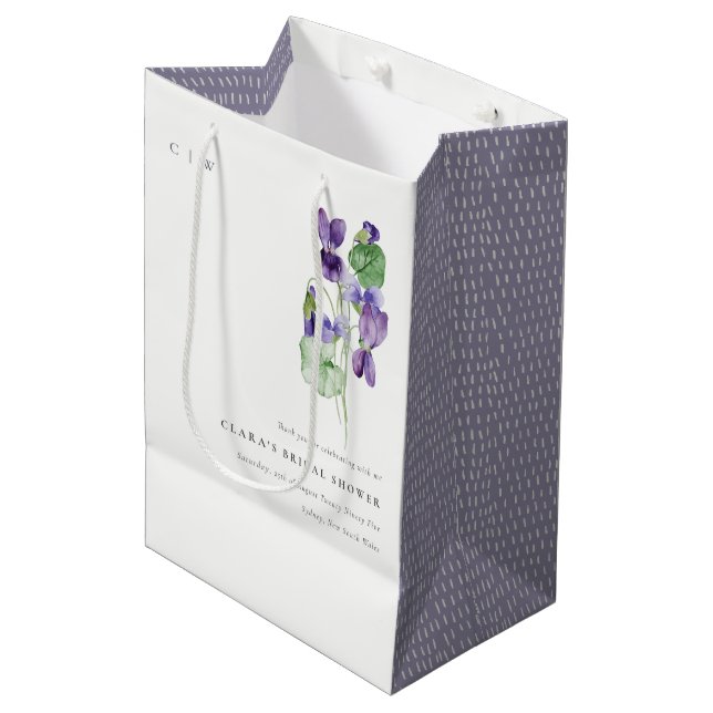 Bolsa De Regalo Mediana Bonito Monograma Violet Floral Bunch Bridal Shower (Angulo Anverso)